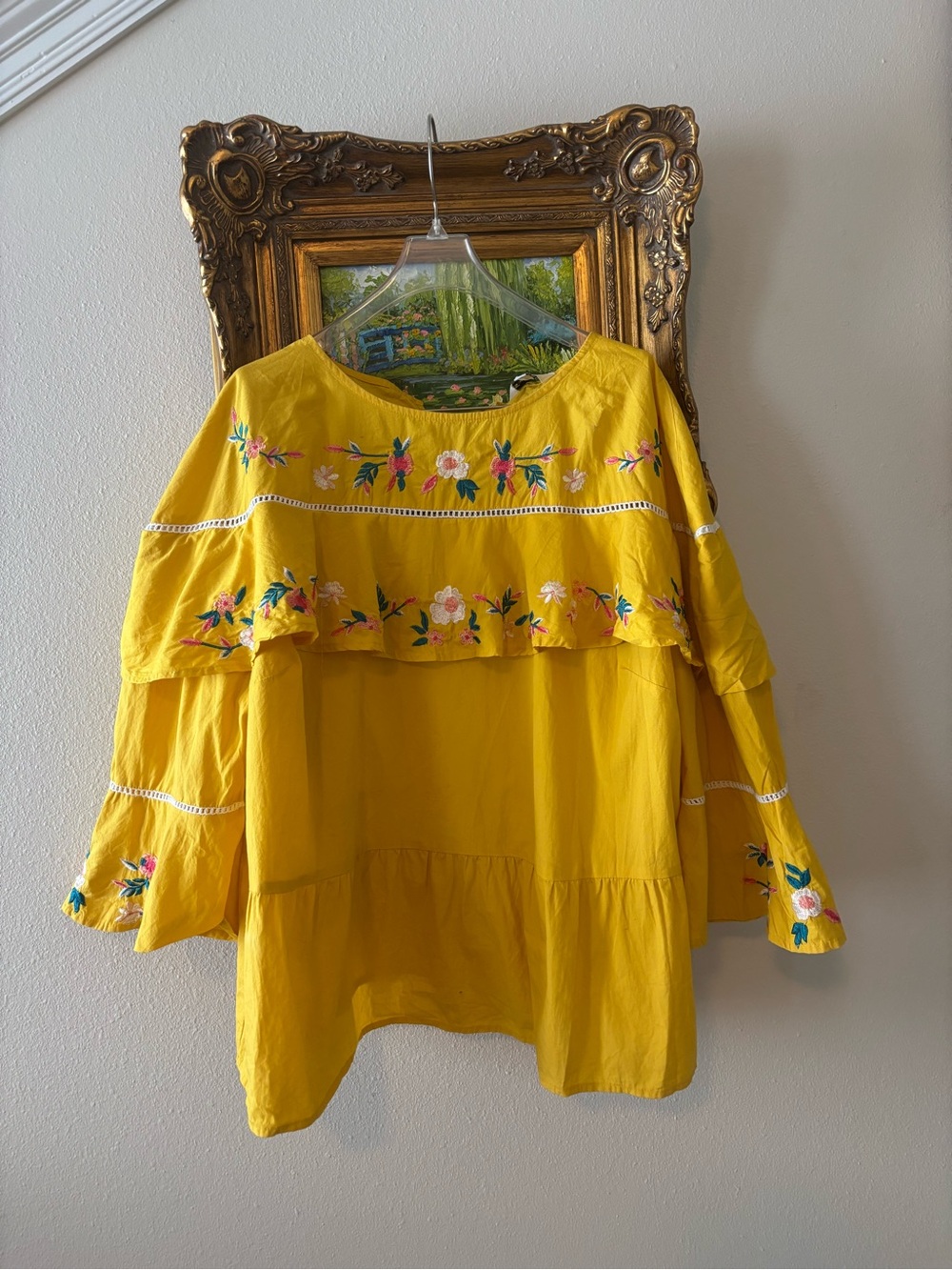 Simply Be Yellow floral Embroidered Ruffle Blouse